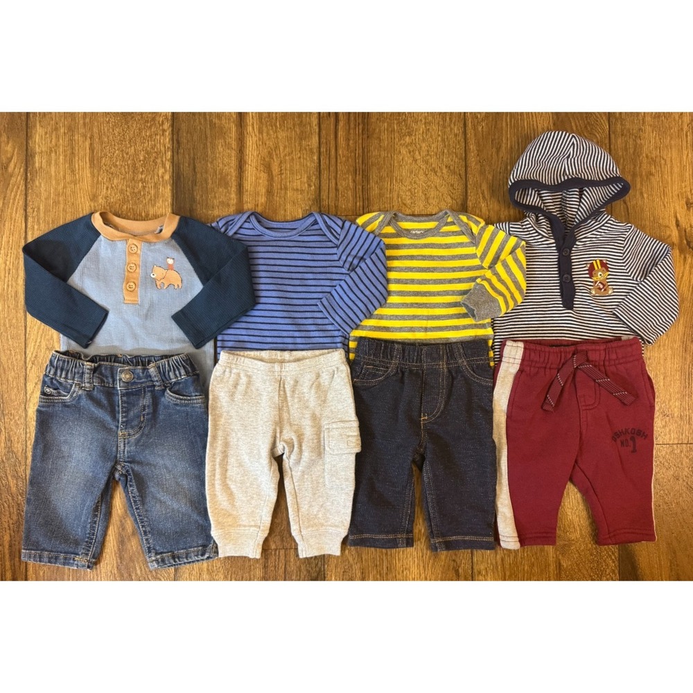 Baby Boy 3 Months Outfits Jeans Pants Long Sleeved Bodysuits‎ Shirts Clothes Lot - Picture 1 of 16